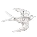 Sterling silver filigree brooch pin, 'Intricate Swallow' - Sterling Silver Filigree Swallow Brooch from Java