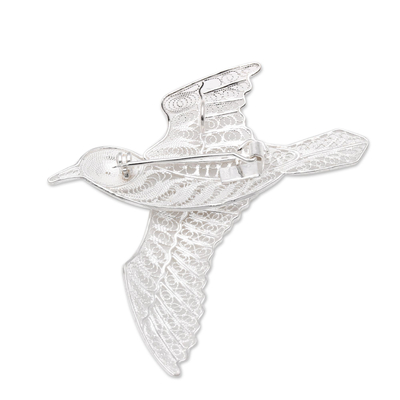 Sterling silver filigree brooch, 'Intricate Pigeon' - Sterling Silver Filigree Pigeon Brooch from Java