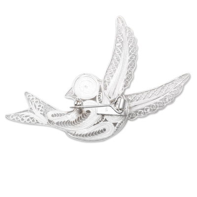 Sterling silver filigree brooch pin, 'Intricate Bird' - Sterling Silver Filigree Bird Brooch from Java