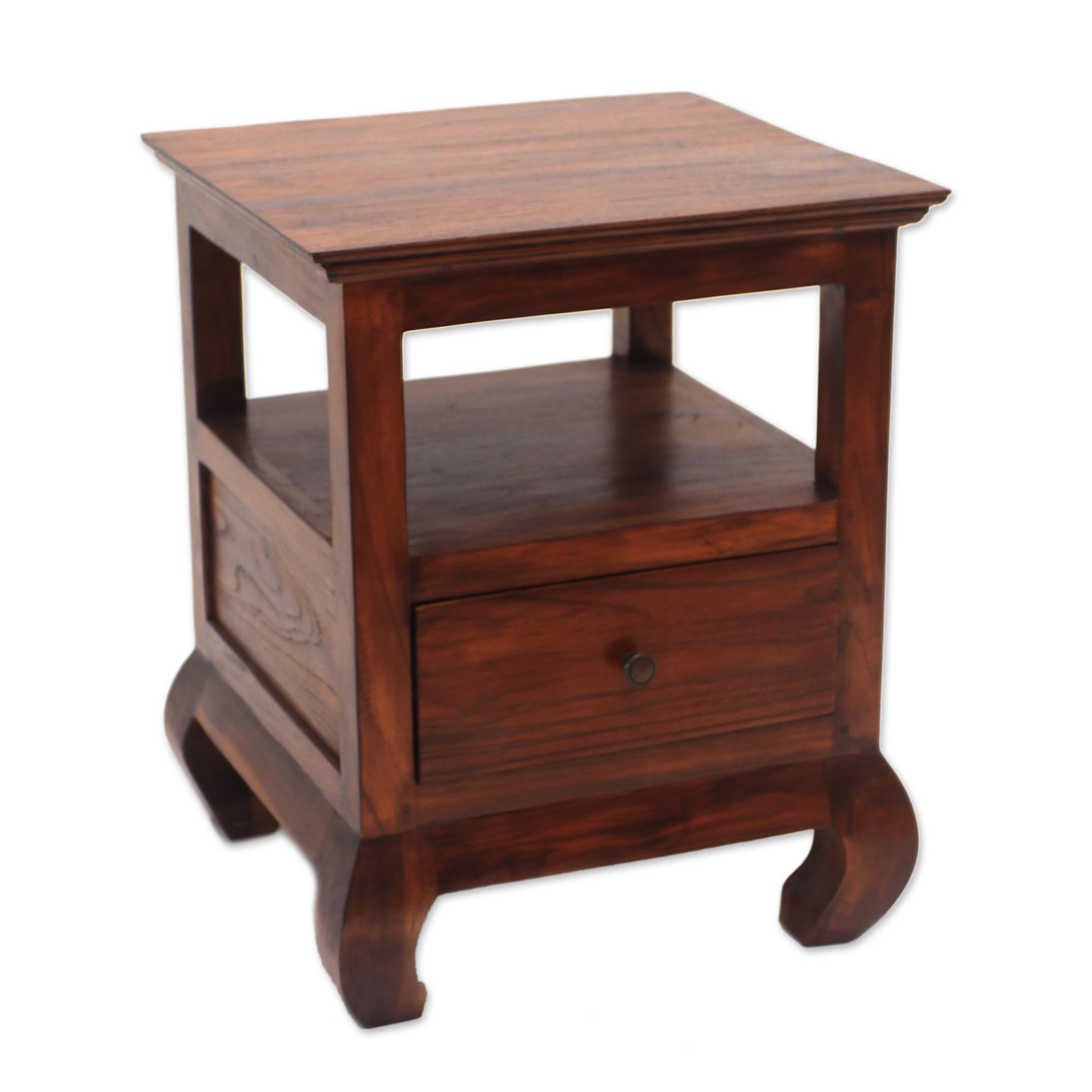 Handmade Teakwood Nightstand from Bali - Sanur at Dawn | NOVICA