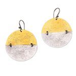 Sterling silver and brass dangle earrings, 'In Between' - Circular Sterling Silver and Brass Dangle Earrings from Bali