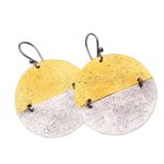 Sterling silver and brass dangle earrings, 'In Between' - Circular Sterling Silver and Brass Dangle Earrings from Bali