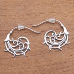 Sterling silver half-hoop earrings, 'Jolly Curls' - Curling Openwork Sterling Silver Half-Hoop Earrings