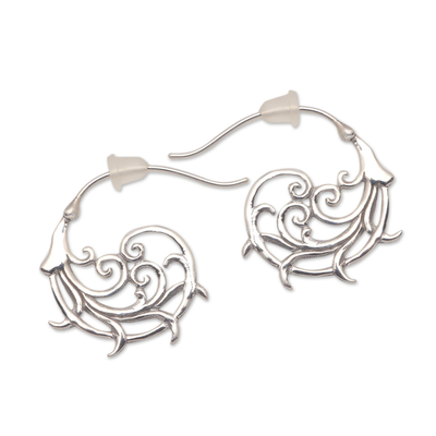 Sterling silver half-hoop earrings, 'Jolly Curls' - Curling Openwork Sterling Silver Half-Hoop Earrings