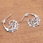 Sterling silver half-hoop earrings, 'Jolly Curls' - Curling Openwork Sterling Silver Half-Hoop Earrings