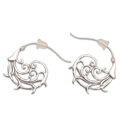 Sterling silver half-hoop earrings, 'Jolly Curls' - Curling Openwork Sterling Silver Half-Hoop Earrings