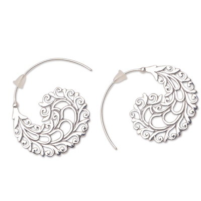 Sterling silver half-hoop earrings, 'Romantic Vines' - Vine Pattern Sterling Silver Half-Hoop Earrings from Bali
