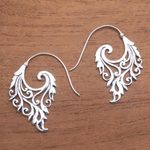 Sterling silver half-hoop earrings, 'Exciting Vines' - Vine Motif Sterling Silver Half-Hoop Earrings from Bali