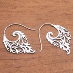 Sterling silver half-hoop earrings, 'Exciting Vines' - Vine Motif Sterling Silver Half-Hoop Earrings from Bali