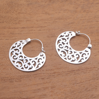 Openwork Sterling Silver Hoop Earrings from Bali - Beautiful Curves ...