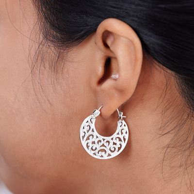 Sterling silver hoop earrings, 'Beautiful Curves' - Openwork Sterling Silver Hoop Earrings from Bali