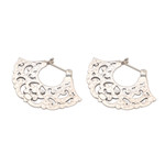 Sterling silver hoop earrings, 'Frilly Fans' - Frilly Sterling Silver Hoop Earrings from Bali
