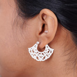 Sterling silver hoop earrings, 'Frilly Fans' - Frilly Sterling Silver Hoop Earrings from Bali