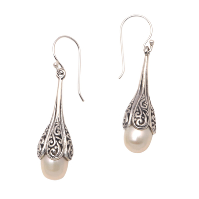 Cultured pearl dangle earrings, 'Mermaid Glow' - Swirl Pattern Cultured Pearl Dangle Earrings from Bali