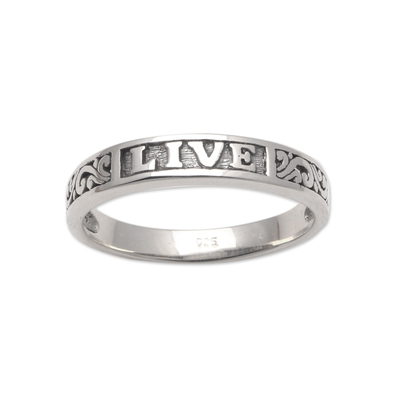 Sterling silver band ring, 'Live Swirls' - Inspirational Sterling Silver Band Ring from Bali