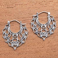 Swirl Pattern Sterling Silver Hoop Earrings from Bali,'Always Charming'