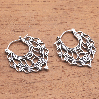 Swirl Pattern Sterling Silver Hoop Earrings from Bali - Always Charming ...