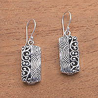 Sterling silver dangle earrings, 'Beautiful Duality' - Wave Pattern Sterling Silver Dangle Earrings from Bali