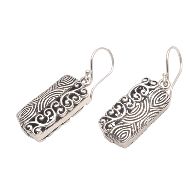 Sterling silver dangle earrings, 'Beautiful Duality' - Wave Pattern Sterling Silver Dangle Earrings from Bali
