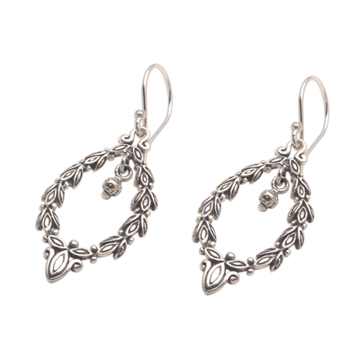 Sterling silver dangle earrings, 'Beautiful Wreath' - Seed Pattern Sterling Silver Dangle Earrings from Bali