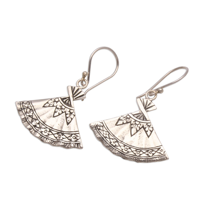 Sterling silver dangle earrings, 'Goddess Fans' - Fan-Shaped Sterling Silver Dangle Earrings from Bali