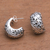 Sterling silver half-hoop earrings, 'Suspended Leaves' - Leaf Motif Sterling Silver Half-Hoop Earrings from Bali (image 2b) thumbail