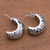 Sterling silver half-hoop earrings, 'Suspended Leaves' - Leaf Motif Sterling Silver Half-Hoop Earrings from Bali (image 2c) thumbail