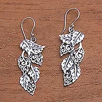 Sterling silver dangle earrings, 'Fantastic Forest' - Leaf-Themed Sterling Silver Dangle Earrings from Bali