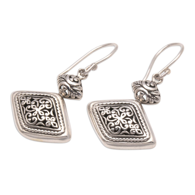 Sterling silver dangle earrings, 'Brilliant Design' - Rhombus-Shaped Sterling Silver Dangle Earrings from Bali