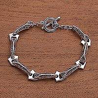 Sterling silver link bracelet, 'Bold Together'