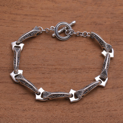 Sterling silver link bracelet, 'Bold Together' - Unisex Sterling Silver Link Bracelet from Bali