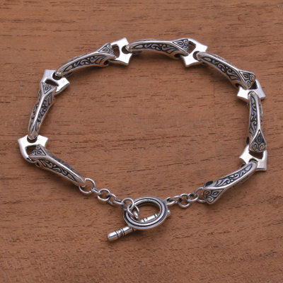 Sterling silver link bracelet, 'Bold Together' - Unisex Sterling Silver Link Bracelet from Bali