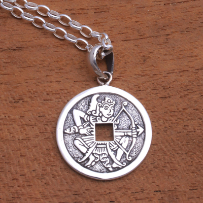 Sterling silver pendant necklace, 'Arjuna's Arrow' - Sterling Silver Arjuna Pendant Necklace from Bali