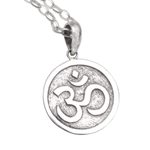 Sterling silver pendant necklace, 'Omkara Disc' - Circular Sterling Silver Om Pendant Necklace from Bali
