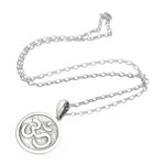 Sterling silver pendant necklace, 'Omkara Disc' - Circular Sterling Silver Om Pendant Necklace from Bali
