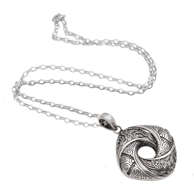Sterling silver pendant necklace, 'Gallant Songket' - Songket Pattern Sterling Silver Pendant Necklace from Bali