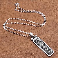 Sterling silver pendant necklace, 'Precious Heritage' - Rectangular Curl Pattern Sterling Silver Pendant Necklace