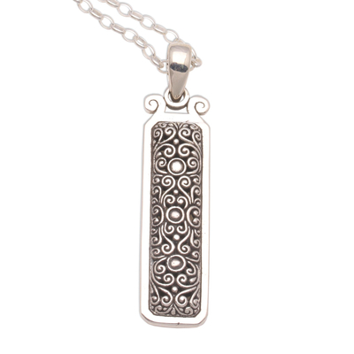 Sterling silver pendant necklace, 'Precious Heritage' - Rectangular Curl Pattern Sterling Silver Pendant Necklace