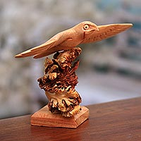 Wood sculpture, 'Alighting Eagle' - Wood Eagle Sculpture by a Balinese Artist
