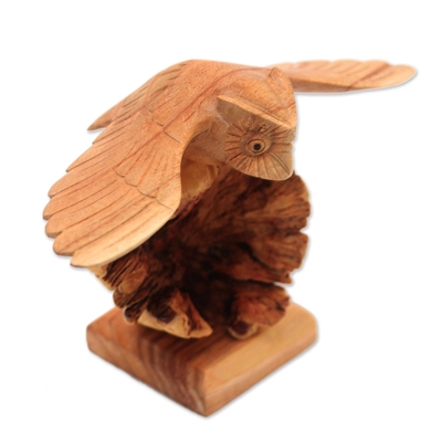 Wood sculpture, 'Flying Owl' - Wood Owl Sculpture by a Balinese Artist