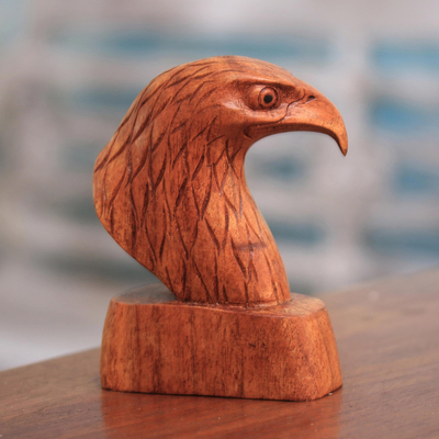 Wood sculpture, 'Eagle's Head' - Suar Wood Eagle Head Sculpture from Bali