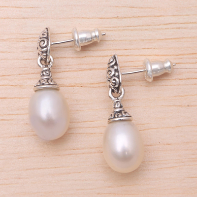 Cultured pearl dangle earrings, 'Classic Buddha's Curl' - Buddha'sCurl Cultured Pearl Dangle Earrings from Bali