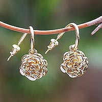 Gold plated sterling silver dangle earrings, Glinting Roses