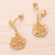 Gold plated sterling silver dangle earrings, 'Glinting Roses' - 18k Gold Plated Sterling Silver Rose Earrings from Bali