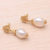 Gold plated cultured pearl dangle earrings, 'White Rose Bloom' - Floral Gold Plated Cultured Pearl Dangle Earrings from Bali
