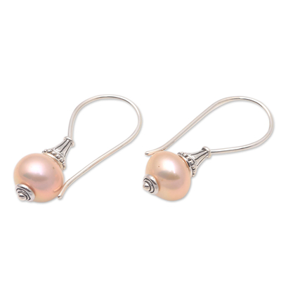 Cultured pearl drop earrings, 'Queen's Legend' - Pink Cultured Pearl Drop Earrings from Bali