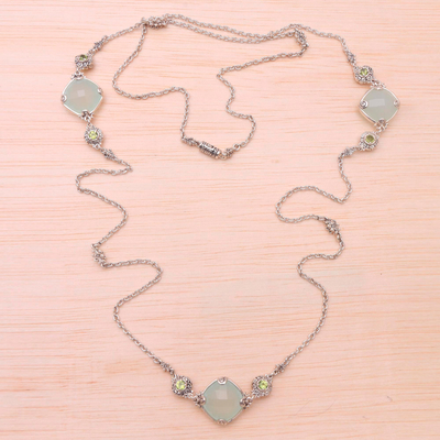 Chalcedony and peridot long station necklace, Buddha Gems