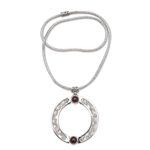 Reversible garnet and cultured pearl pendant necklace, 'Faces of Buddha' - Garnet and Cultured Pearl Reversible Pendant Necklace