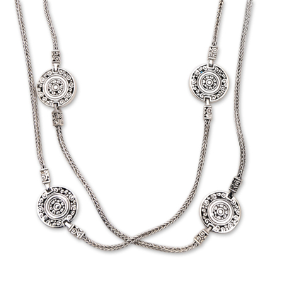 Sterling silver long station necklace, 'Buddha's Coins' - Sterling Silver Long Station Necklace from Bali