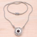 Cultured pearl and garnet pendant necklace, 'Buddha's Gong' - Reversible Cultured Pearl and Garnet Pendant Necklace